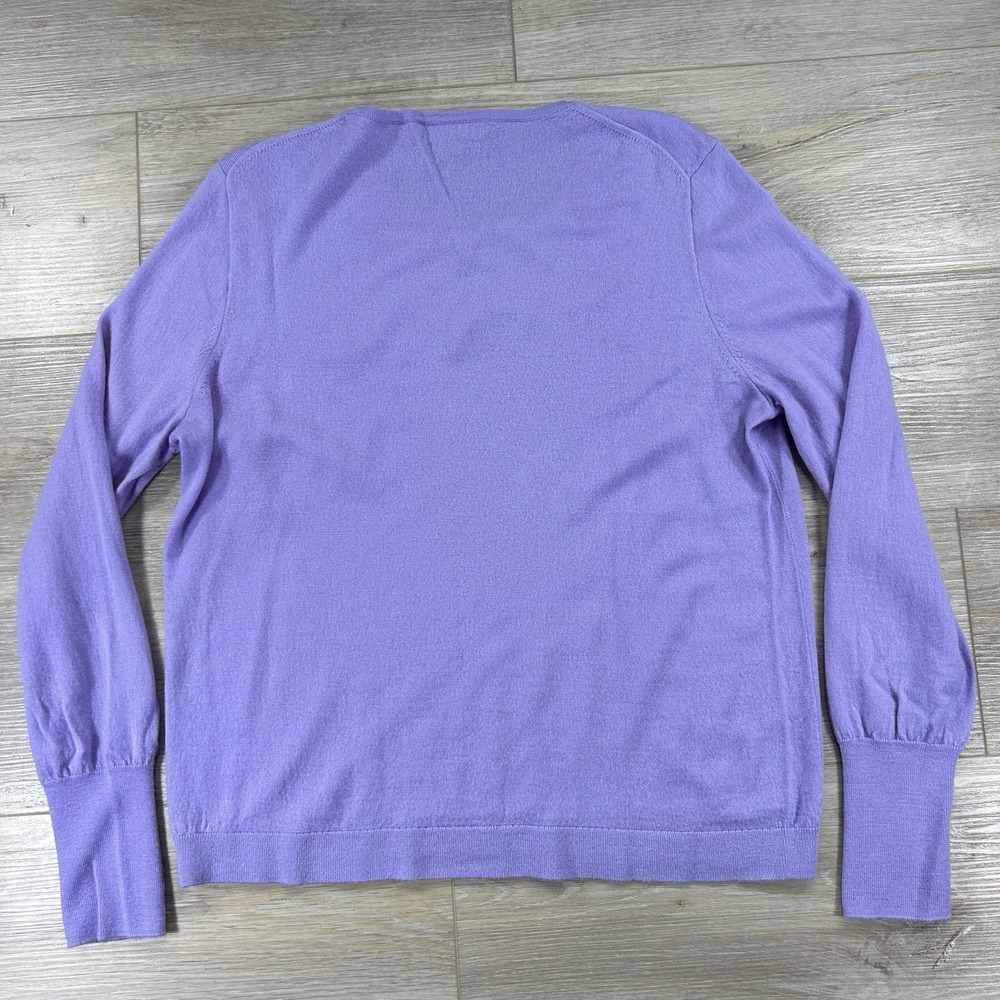 J. Crew Large Women Purple Merino Wool Long Sleeve Pullover Crew Neck Sweater - Picture 3 of 7